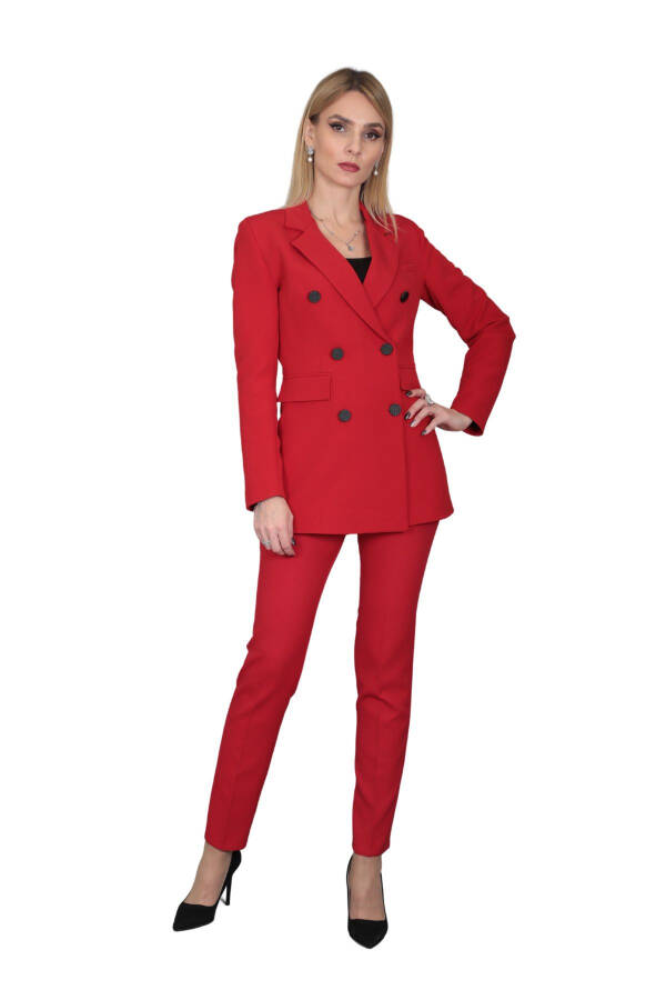 Blazer Jacket & Wide Leg Pants Set - Red - 13