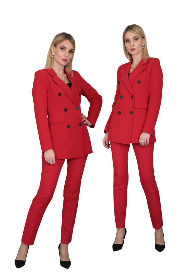 Blazer Jacket & Wide Leg Pants Set - Red - 14