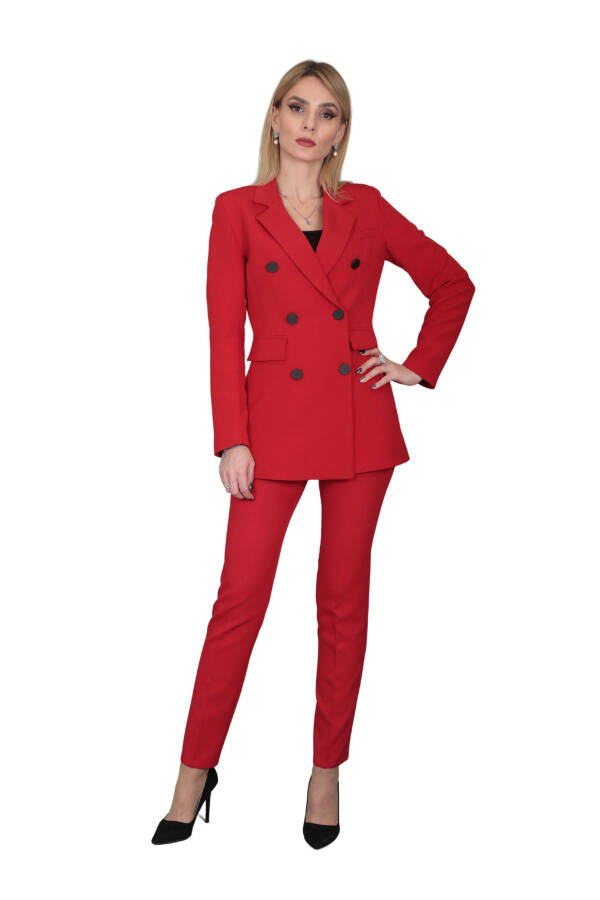 Blazer Jacket & Wide Leg Pants Set - Red - 15