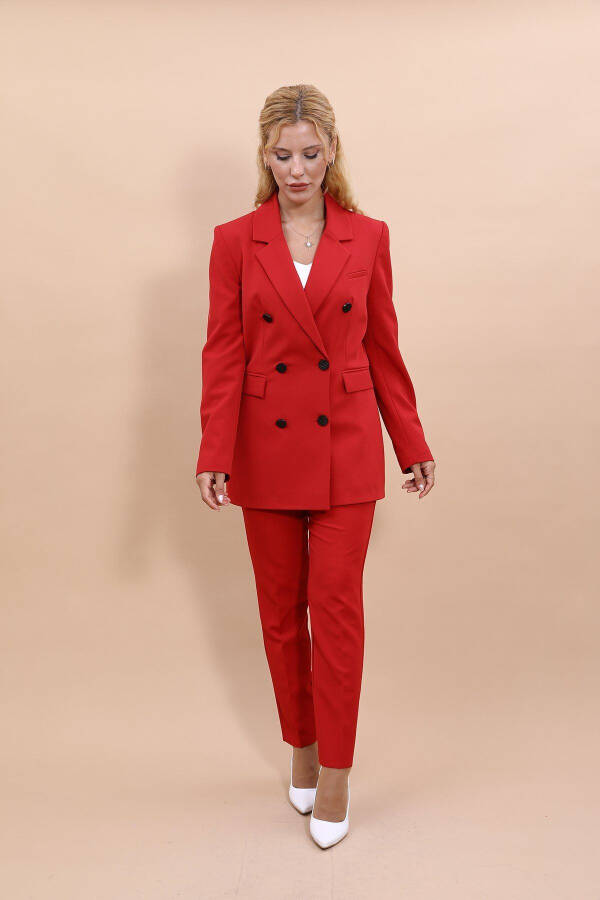 Blazer Jacket & Wide Leg Pants Set - Red - 6