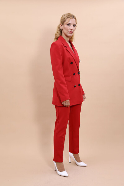 Blazer Jacket & Wide Leg Pants Set - Red - 8