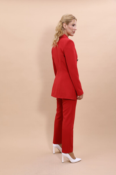 Blazer Jacket & Wide Leg Pants Set - Red - 9