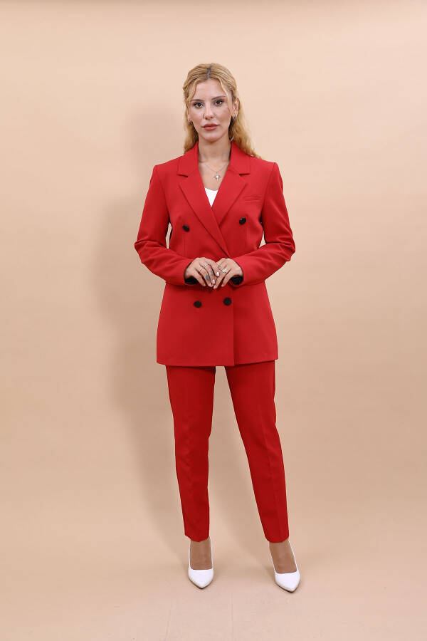 Blazer Jacket & Wide Leg Pants Set - Red - 10