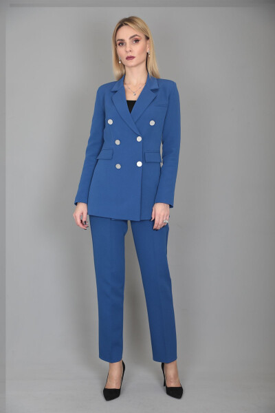 Blazer Jacket & Wide Leg Pants Suit - indigo - 16