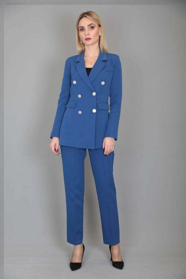 Blazer Jacket & Wide Leg Pants Suit - indigo - 16