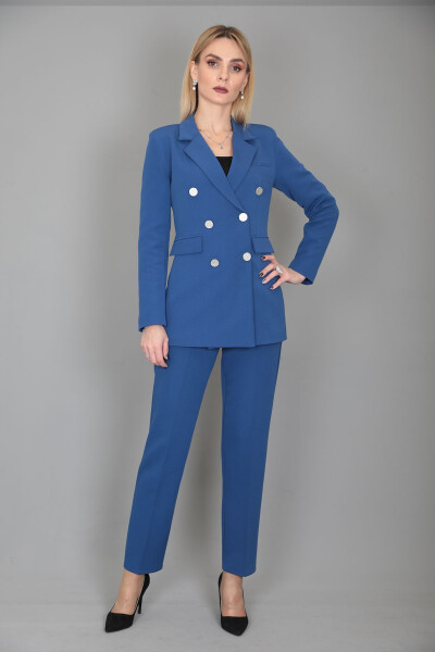 Blazer Jacket & Wide Leg Pants Suit - indigo - 17