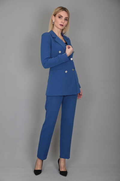 Blazer Jacket & Wide Leg Pants Suit - indigo - 18