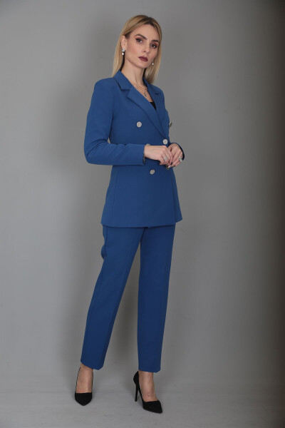 Blazer Jacket & Wide Leg Pants Suit - indigo - 19