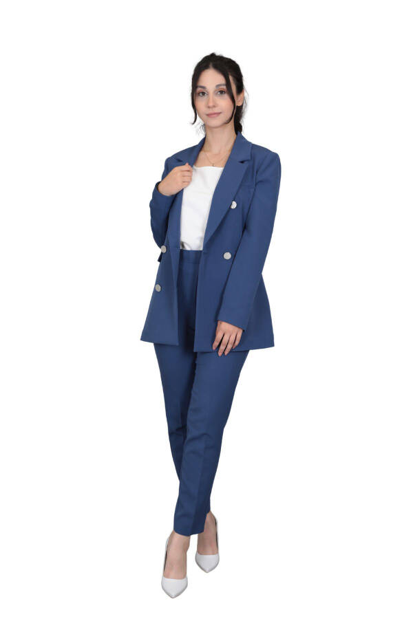 Blazer Jacket & Wide Leg Pants Suit - indigo - 11