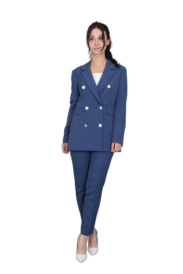 Blazer Jacket & Wide Leg Pants Suit - indigo - 12