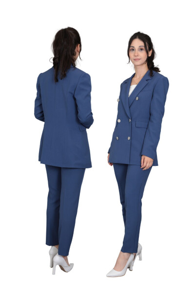 Blazer Jacket & Wide Leg Pants Suit - indigo - 13