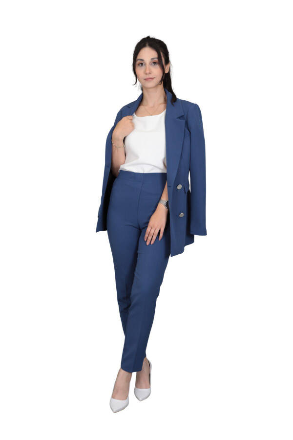 Blazer Jacket & Wide Leg Pants Suit - indigo - 14