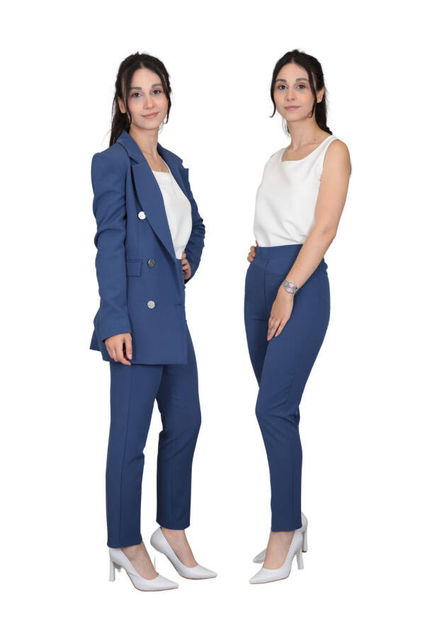 Blazer Jacket & Wide Leg Pants Suit - indigo - 15