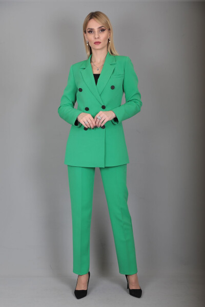 Blazer Jacket & Wide Leg Pants Suit - Light Green - 19