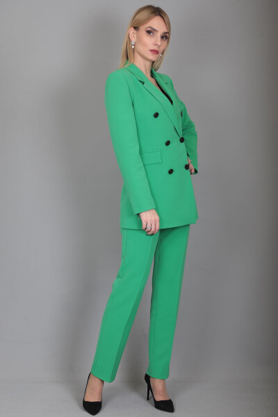 Blazer Jacket & Wide Leg Pants Suit - Light Green - 21