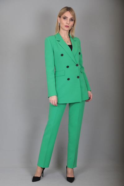 Blazer Jacket & Wide Leg Pants Suit - Light Green - 23