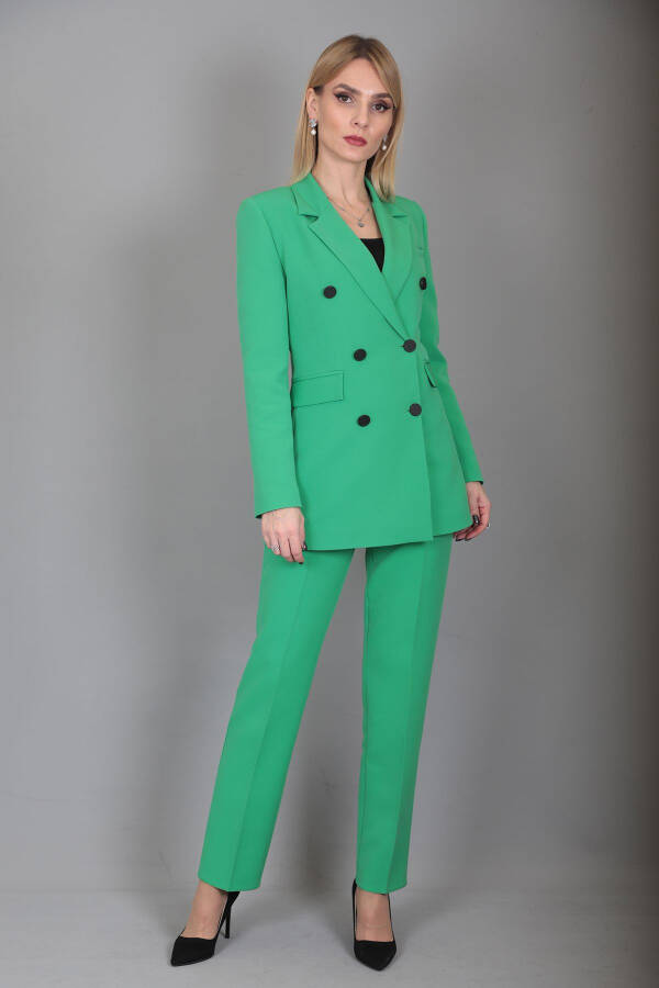 Blazer Jacket & Wide Leg Pants Suit - Light Green - 23