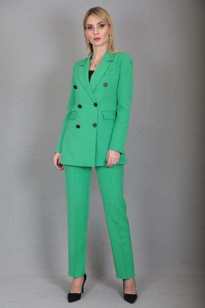 Blazer Jacket & Wide Leg Pants Suit - Light Green - 25