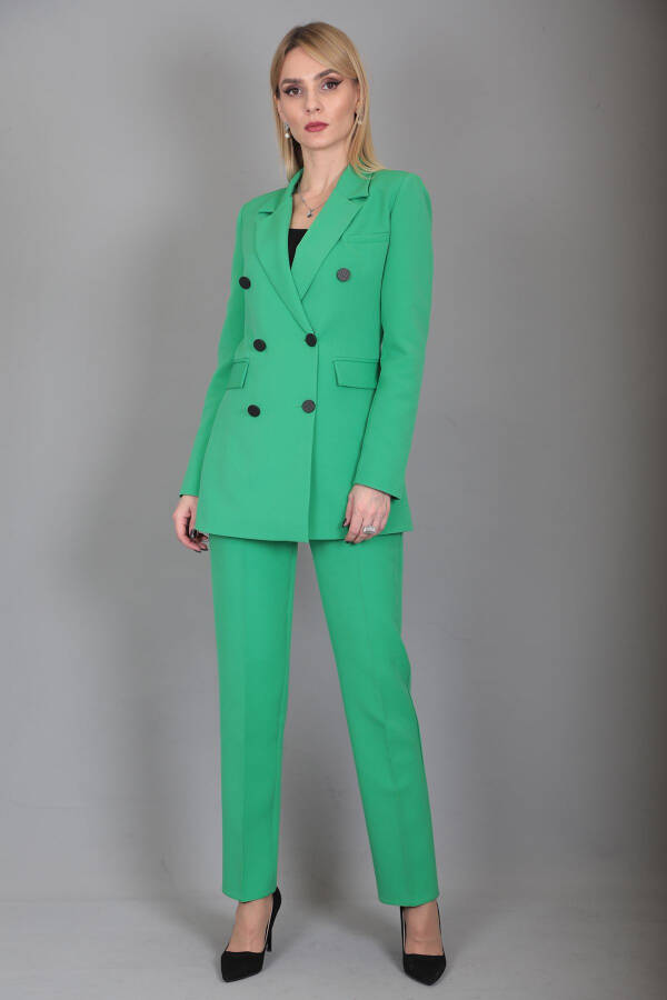 Blazer Jacket & Wide Leg Pants Suit - Light Green - 26