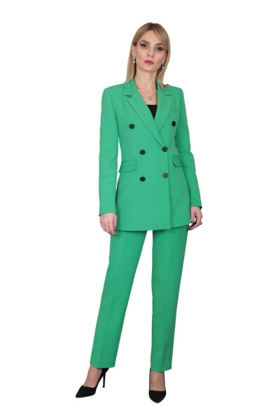 Blazer Jacket & Wide Leg Pants Suit - Light Green - 13