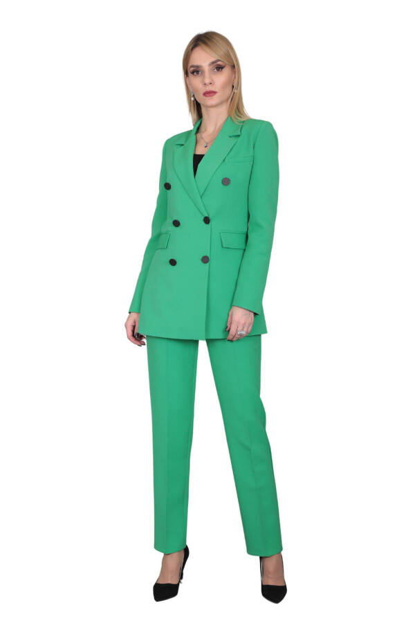 Blazer Jacket & Wide Leg Pants Suit - Light Green - 14