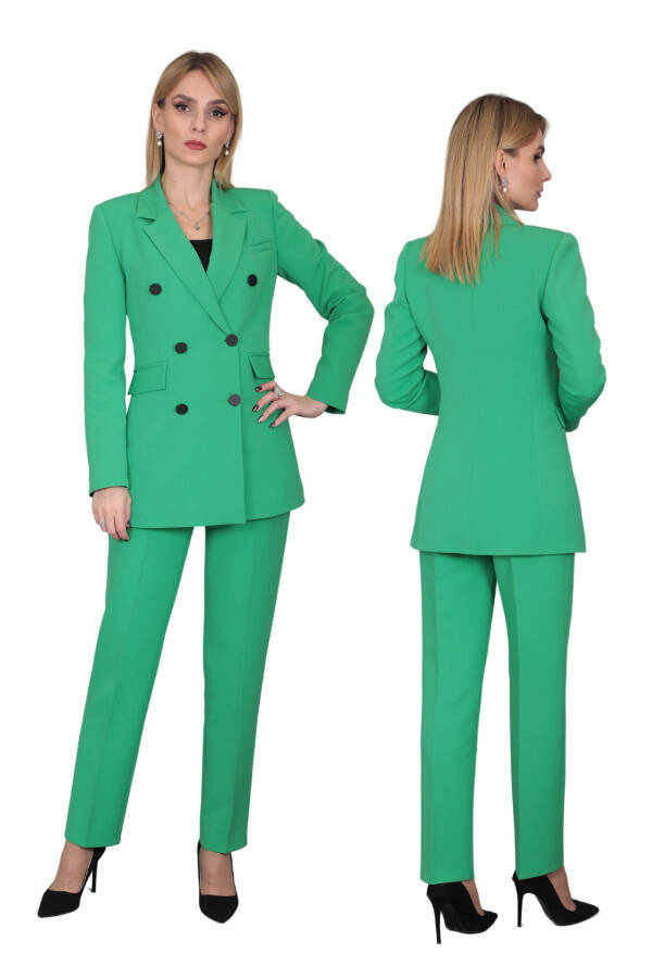 Blazer Jacket & Wide Leg Pants Suit - Light Green - 15