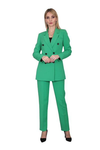 Blazer Jacket & Wide Leg Pants Suit - Light Green - 16