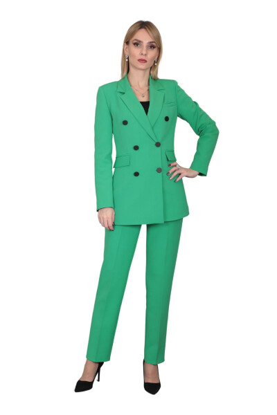 Blazer Jacket & Wide Leg Pants Suit - Light Green - 17