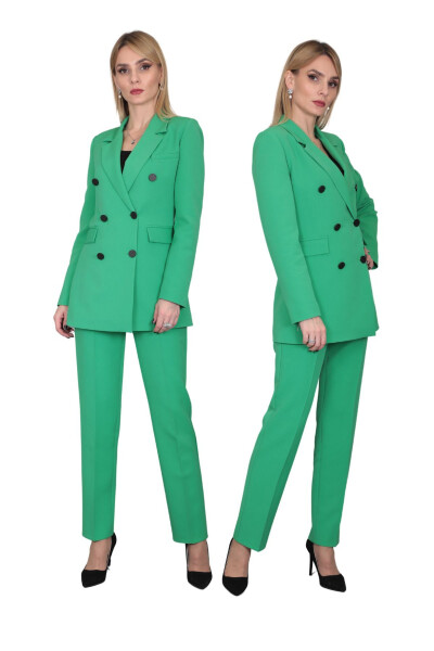 Blazer Jacket & Wide Leg Pants Suit - Light Green - 18