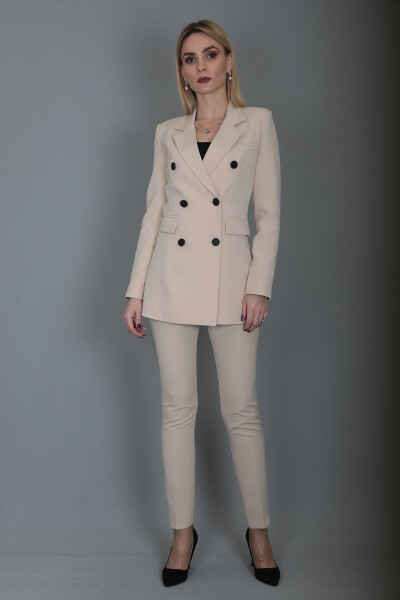 Blazer Jacket & Wide Leg Pants Suit - Mink - 16