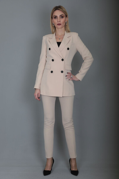 Blazer Jacket & Wide Leg Pants Suit - Mink - 18