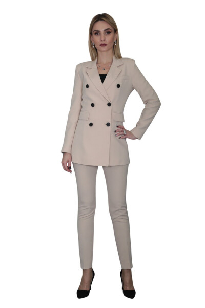 Blazer Jacket & Wide Leg Pants Suit - Mink - 11