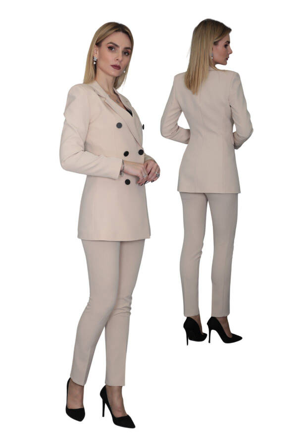 Blazer Jacket & Wide Leg Pants Suit - Mink - 12