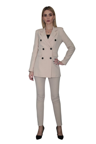 Blazer Jacket & Wide Leg Pants Suit - Mink - 1