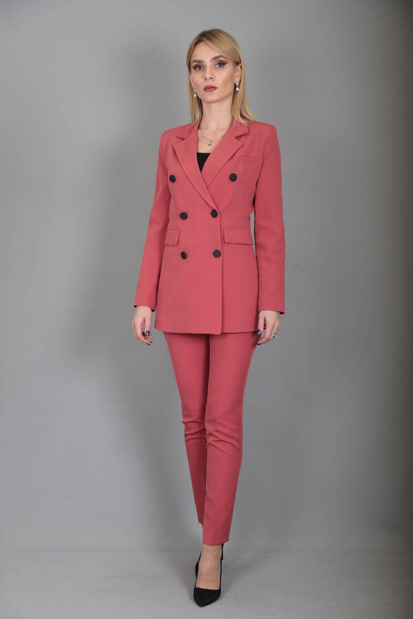 Blazer Jacket & Wide Leg Pants Suit - Terracotta - 18