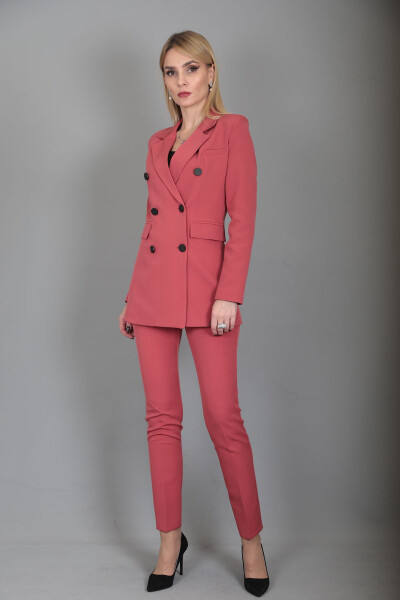 Blazer Jacket & Wide Leg Pants Suit - Terracotta - 20