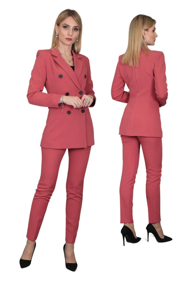 Blazer Jacket & Wide Leg Pants Suit - Terracotta - 14