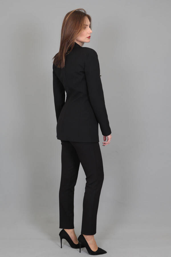 Blazer Jacket & Wide Leg Trousers Suit - Black - 22