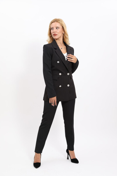 Blazer Jacket & Wide Leg Trousers Suit - Black - 10