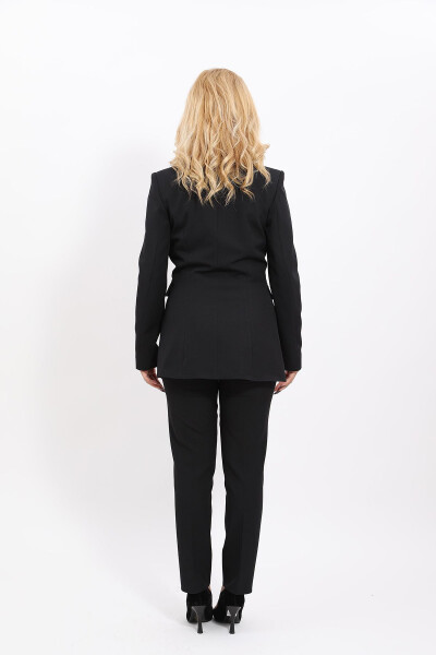 Blazer Jacket & Wide Leg Trousers Suit - Black - 12