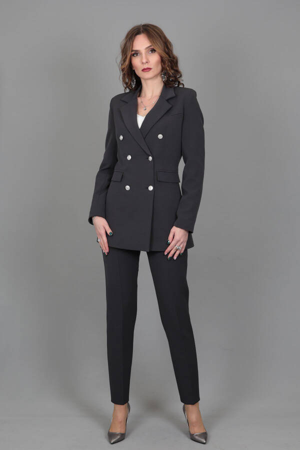 Blazer Jacket & Wide Leg Trousers Suit - Charcoal - 22