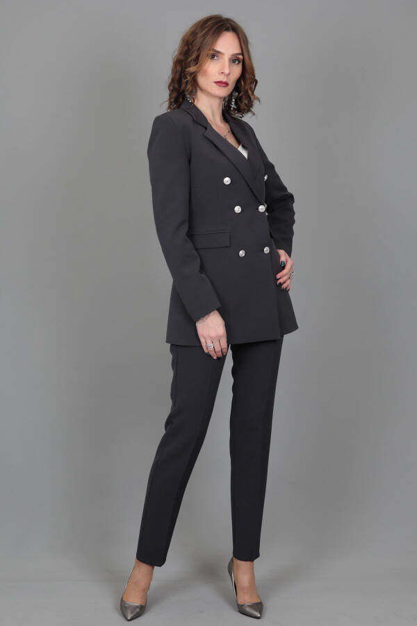 Blazer Jacket & Wide Leg Trousers Suit - Charcoal - 24