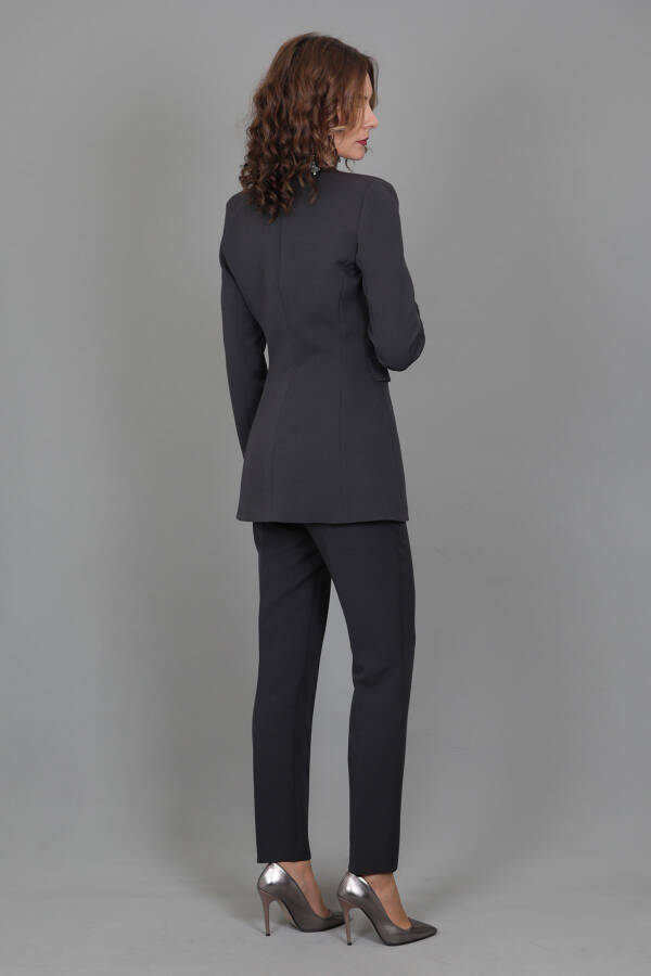 Blazer Jacket & Wide Leg Trousers Suit - Charcoal - 28