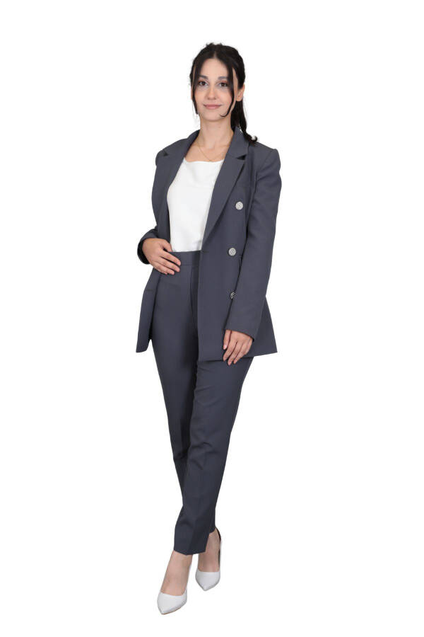 Blazer Jacket & Wide Leg Trousers Suit - Charcoal - 18