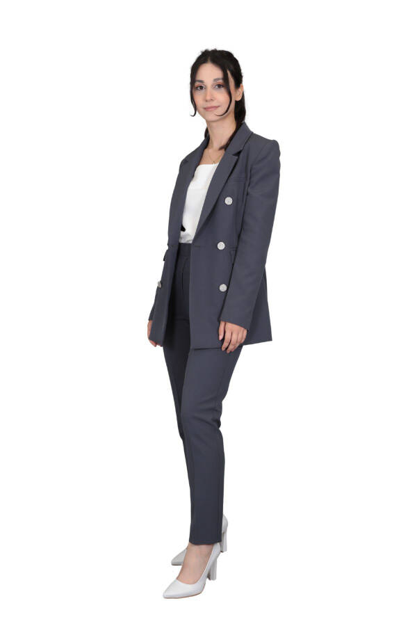 Blazer Jacket & Wide Leg Trousers Suit - Charcoal - 21