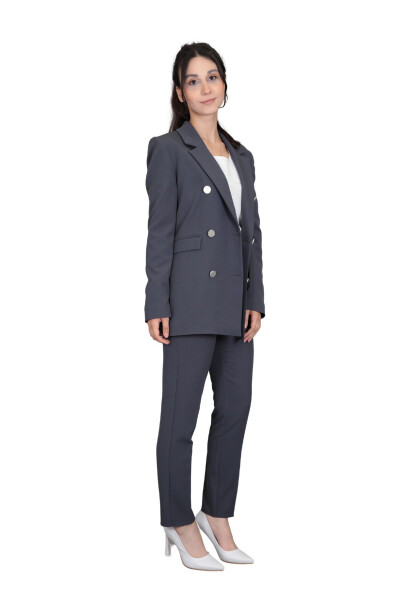 Blazer Jacket & Wide Leg Trousers Suit - Charcoal - 6