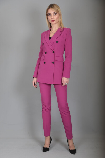 Blazer Jacket & Wide Leg Trousers Suit - Fuchsia - 18