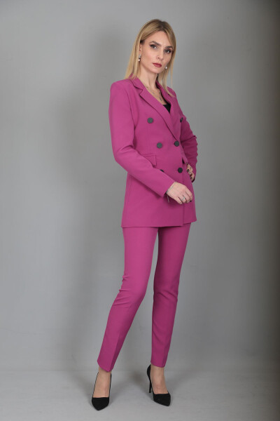 Blazer Jacket & Wide Leg Trousers Suit - Fuchsia - 22