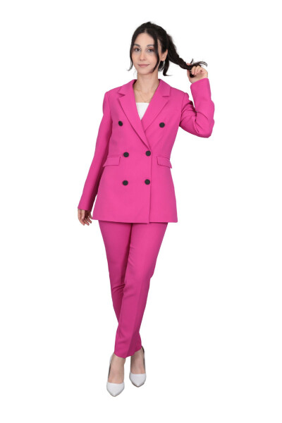 Blazer Jacket & Wide Leg Trousers Suit - Fuchsia - 12