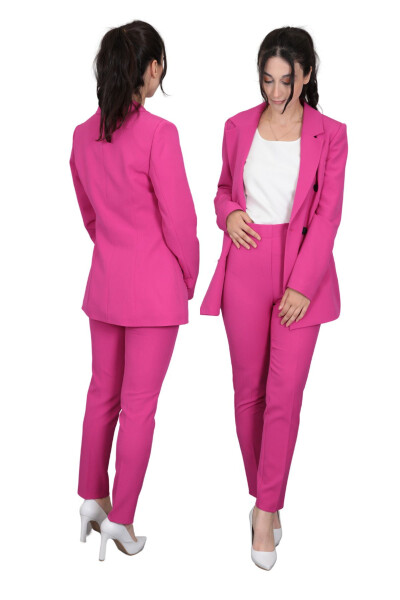 Blazer Jacket & Wide Leg Trousers Suit - Fuchsia - 14